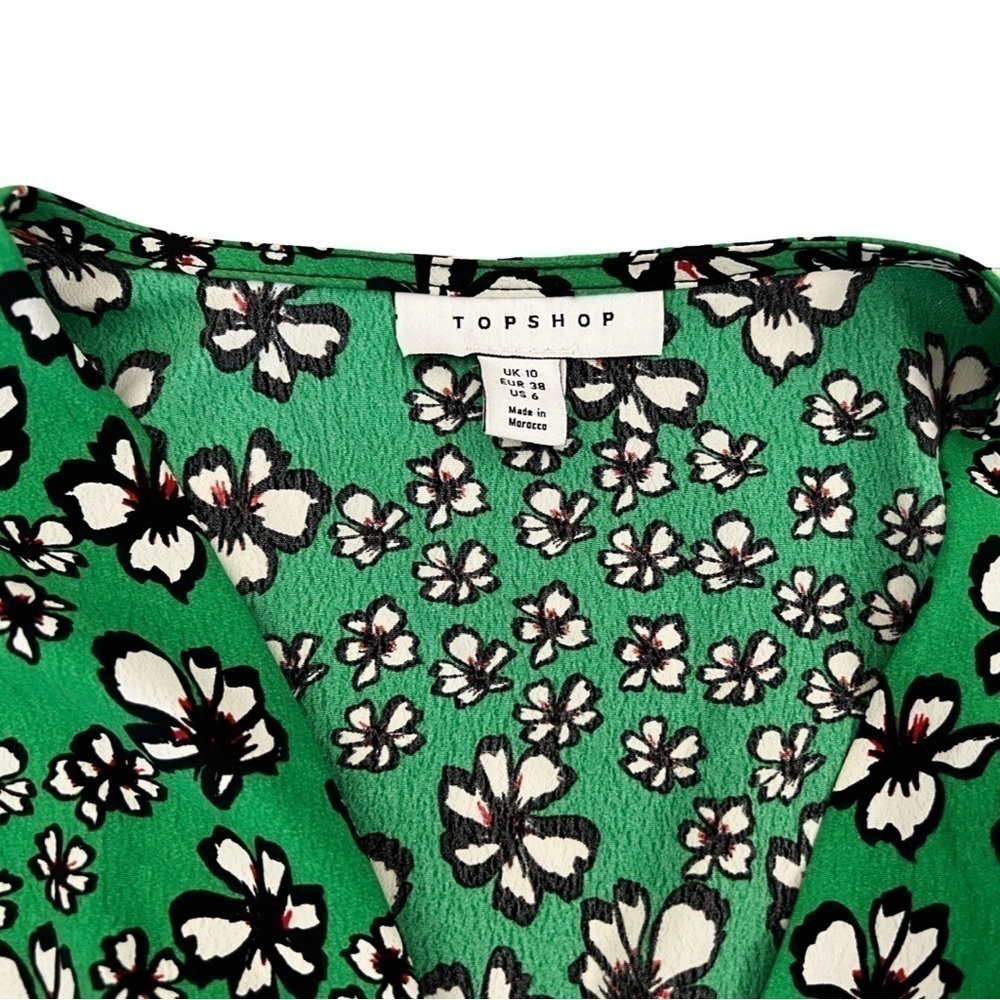 Topshop Green Floral Top Tie Front Peplum Top V-Neck - Picture 9 of 9